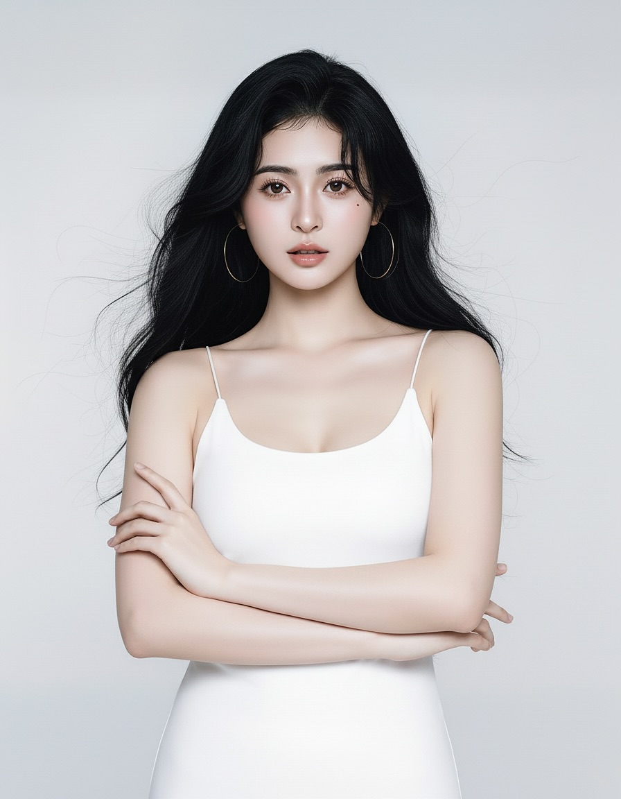 【正妹】辰辰白色连衣裙写真，她的微笑、眼神与姿态太美了！