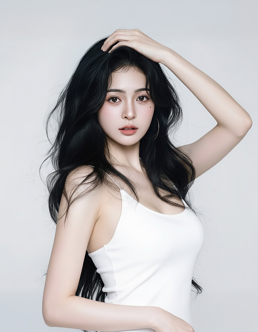 【正妹】辰辰白色连衣裙写真，她的微笑、眼神与姿态太美了！