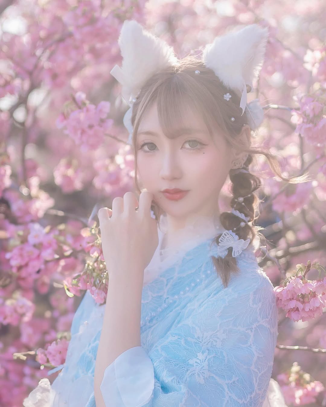 【正妹】Aki アキ日式服装樱花树下拍照，既温柔又甜美！