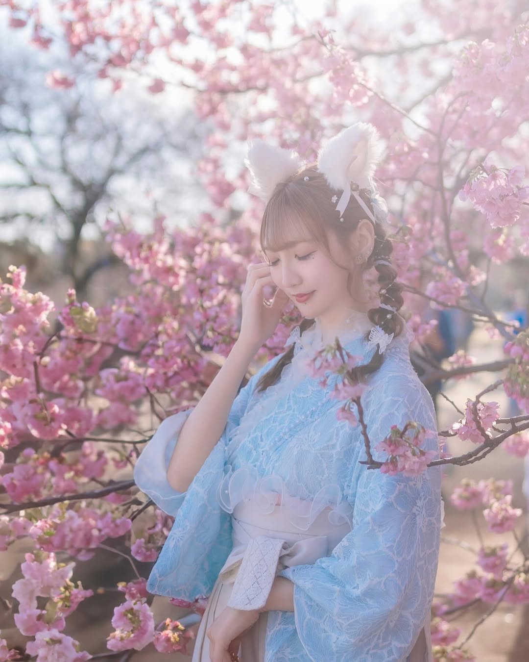 【正妹】Aki アキ日式服装樱花树下拍照，既温柔又甜美！