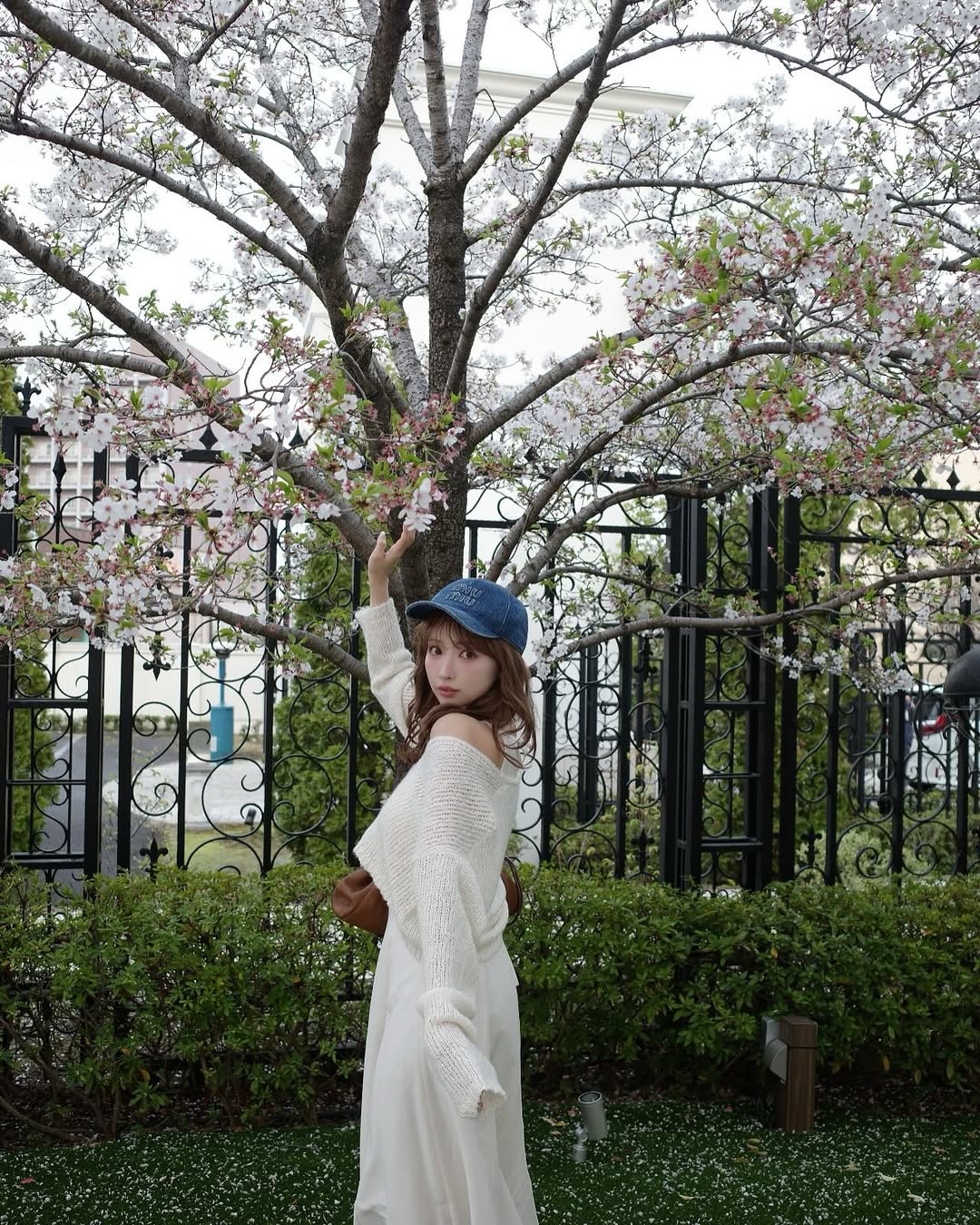 【正妹】三上悠亚樱花树下的美照，淡淡的微笑一个温柔的回眸！