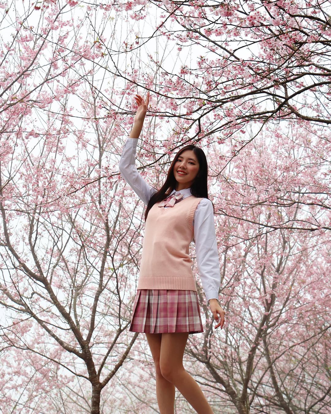 【正妹】溜溜JK制服樱花树下超美，裙摆在微风中轻轻摇曳！